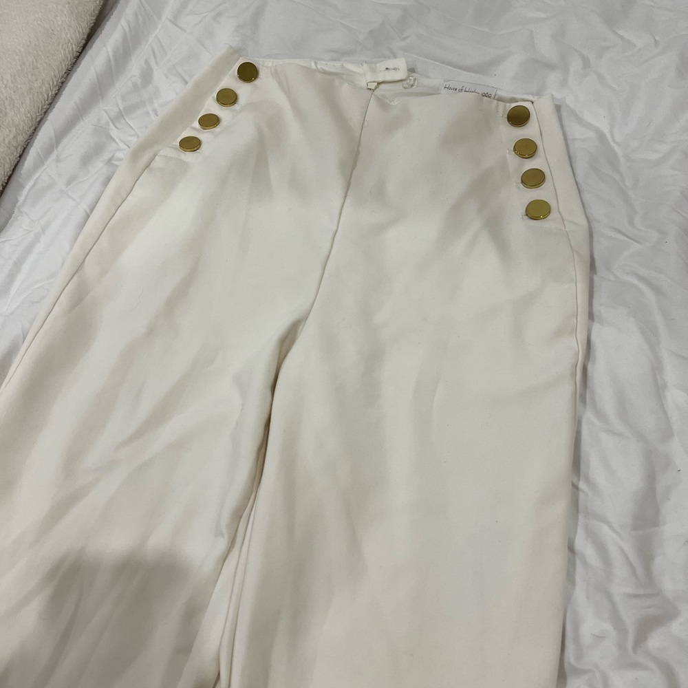 House of Harlow White High Rise Wide Leg Gold Button Dress Pants SIZE 6